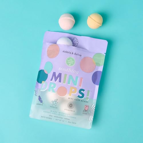 Image of Dabble & Dollop Mini Bath Bombs, Soothing Scents - Natural Origin, Mixable Scents, Clean Ingredients, No Synthetic Dyes, Toddler & Kids Bath Bombs in Resealable Pouches (Set of 24)