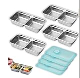 Stainless Steel 2-Section Sauce Dish – Small Condiment Tray for Dipping, Sushi Soy Sauce, Salad Dressing | Non-Slip & Durable for Kitchen, Restaurants, Party Serving304