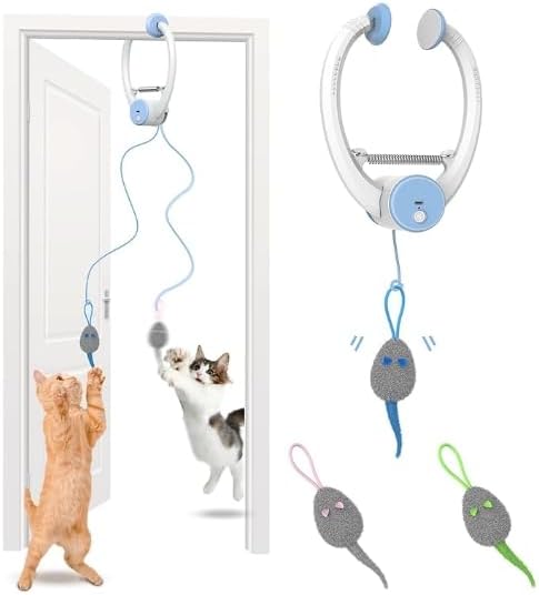 KWV Interactive Cat Toys for Indoor Cats - Automatic Flying Bird Feather Wand Chase Exercise Enrichment Stimulation, Rechargeable Durable Kitten & Adult Cat Electric Hanging Toy for Cats (Light Blue)