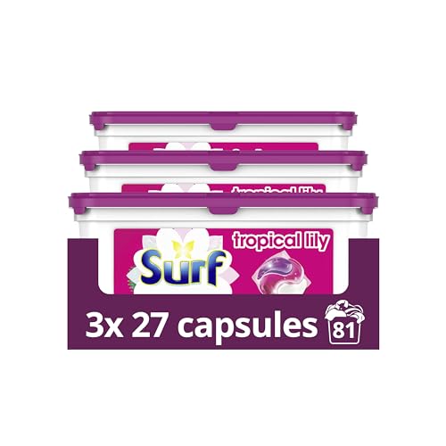 Surf Tropical Lily 3 in 1 Capsules Washing Capsules even more fragrance* for brilliantly clean laundry every time 3x 27 capsules (81 washes)