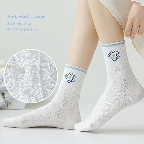 H.Queen Lifetech 4-6 pares de meias femininas de algodão, meias estéticas, elegantes, com babados, q