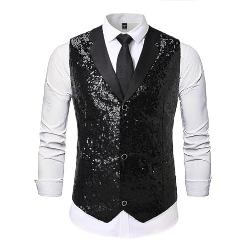 Men's Shiny Vest Notch Neck Slim Fit Sequin Suit Waistcoat Casual Sparkly Formal Vests Tuxedo for Wedding Party Prom2
