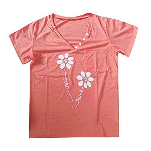 T Shirts For Women Graphic Vintage Womens Fashion Plus Size Gradient Color V-Neck Short Sleeve T-Shirt Tops Blouse Womens Tops Yoga Tops Womens Baseball Tee Happy New Year Shirt For Women Pink #TOP3