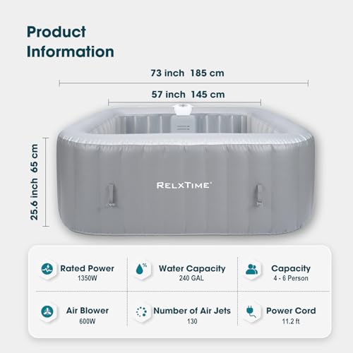image for RELXTIME Blow Up Hot Tub 4-6 Person, Inflatable Spa Square Portable Ou