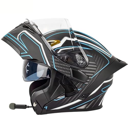 Motorcycle Helmet with Intercom Built in Bluetooth Flip-Up Motorcycle Modular Helmet Anti-Fog Dual Visor Bluetooth Helmet DOT ECE Approved,F,L