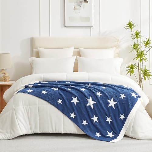 Image of Snuggle Sac American Star Patriotic Throw Blanket Blue, July 4th Blanket Ultra Soft Cozy Throw Blanket for Couch,Sofa, Bed, Living Room, Blue,50x60 inches