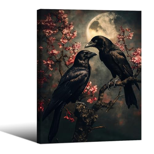 Toile corbeaux forêt sombre pour déco de chambre style gothique