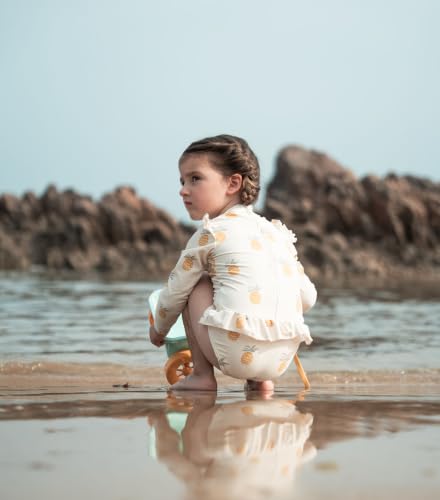 Image of Girls One Piece Swimsuits Zipper Rash Guard Long Sleeve Bathing Suit with Ruffle Hem UPF50+