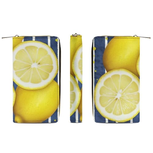 Lemon Print Long Wallet for Women Men PU Leather Card Holder Organizer with Zipper Coin Pocket & Cash Slots3
