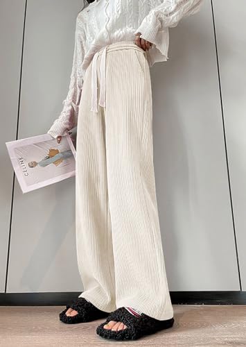 utcoco Women's High Waisted Corduroy Pants Casual Drawstring Wide Leg Corduroy Pants for Women4