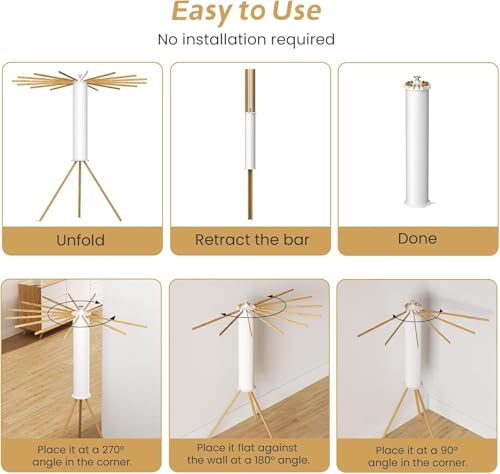 Image of LIVINGBASICS Tripod Clothes Drying Rack /Octopus Drying Stand, Wooden Arms
