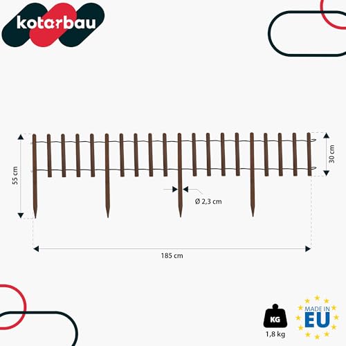 KOTARBAU® Kleiner Holzzaun 30 cm hoch Staketenzaun zum Stecken 180 cm Rollborder Gartenzaun Holz Beetumrandung Rollboarder Teichzaun Beetzaun Beeteinfassung