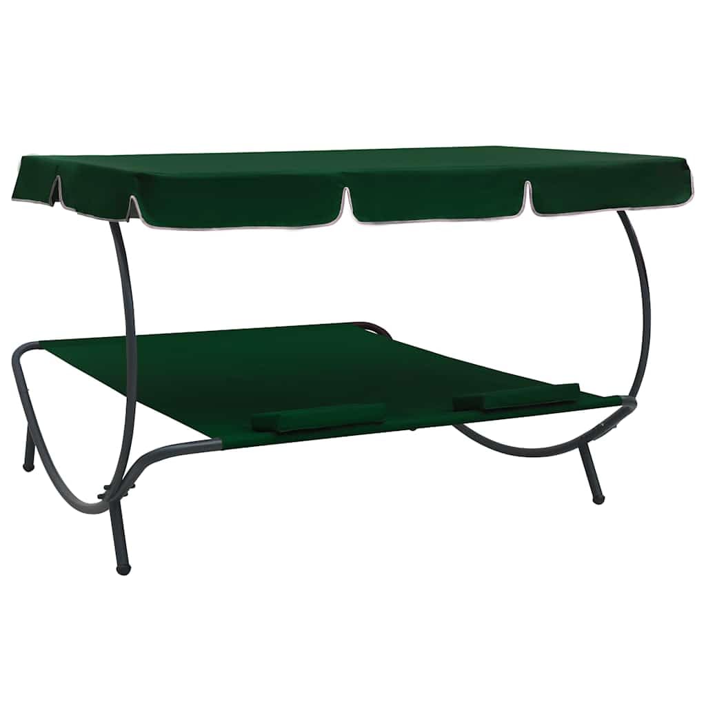 Sonnenliege mit Sonnendach und Kissen in Grün für Garten, Terrasse und Strand, wetterfeste Doppel-Liege mit Polstern, verstellbarem Dach, Schutzabdeckung, ideal für Erholung im Freien