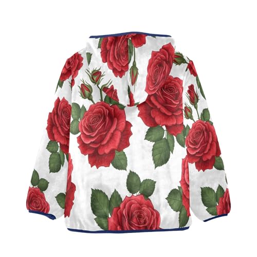 Red Roses on White Background Toddler Fleece Jacket Girl Boys Hooded Fleece Jacket Coat Warm Outwear Zip-up 3-10T2