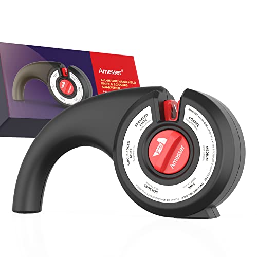 Amesser Kitchen Knife Sharpeners Scissors - 6 Stage All In 1 Multifunctional Professional Manual Sharpener With Diamond, Ceramic, Tungsten Steel For Sharpening Serrated, Pocket, Tactical, Chef Knives #TOP27