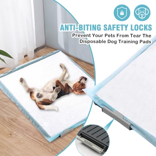 FUSBUNTY Dog Pads Extra Large 30×36in Puppy Dog Pee Pad Holder Secure Lock Anti-Slip Leak-Proof Detachable Indoor Dog Potty Tray Include 20 Pet Pee Pads for Puppies Doggies & Large Dogs