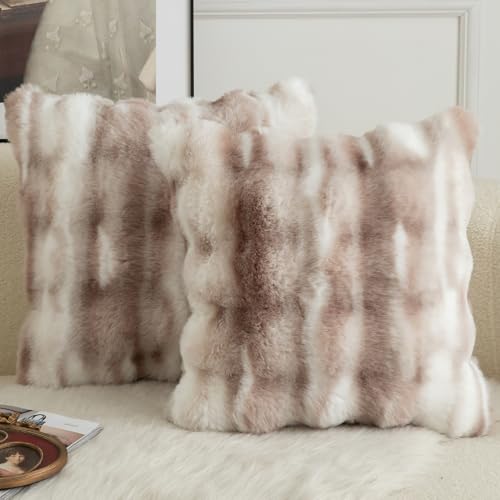 Mandioo Lot de 2 Housses de Coussin Décoratives en Laine Épaisse et Doudou Super Douces Vague...