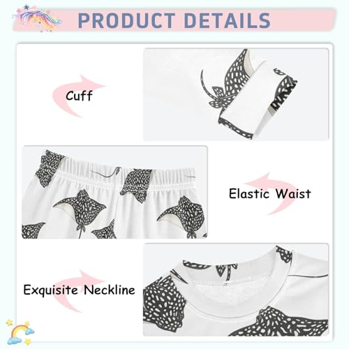 Pajama Sets Long Sleeve Black and White Stingray Pattern Soft Comfy Sleepwear 2 Piece PJS 3-8T4