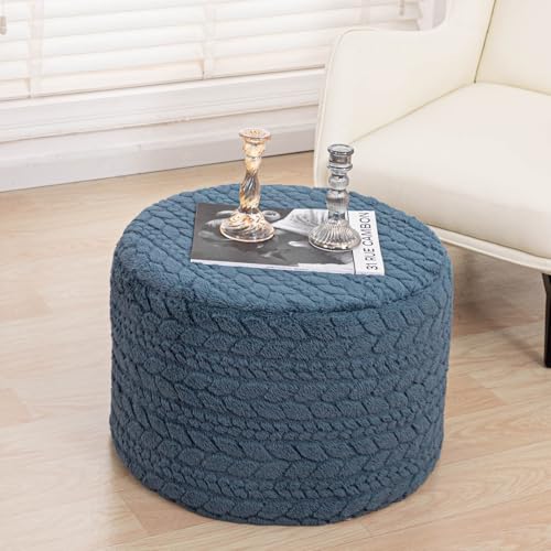 Round Pouf Ottoman 20 x 20 x 14 Inches Boho Poof Home Decor Floor Pouffe Ottoman Foot Rest for Couch Sofa Bean Bag Chairs Living Room Bedroom (Misty Blue) by Poofieotto - Image 3