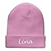 Produktbild printplanet Beanie-Mütze mit Namen Lina Bestickt - Farbe Rosa - personalisierte Mütze, Strickmütze, Namensstickerei