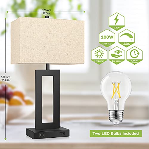 image for TOBUSA Set of 2 Touch Control Table Lamp with 2 USB Ports, 3-Way Dimma