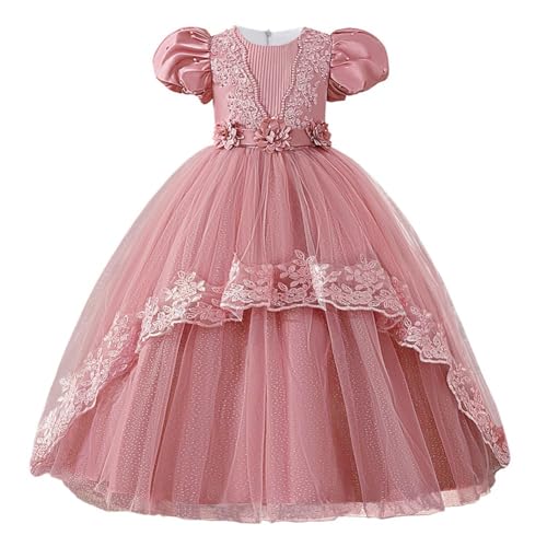 HIHCBF Girl's Pageant Birthday Party Princess Dress Vintage Floral Embroidery Lace Tulle Maxi Wedding Evening Dance Prom