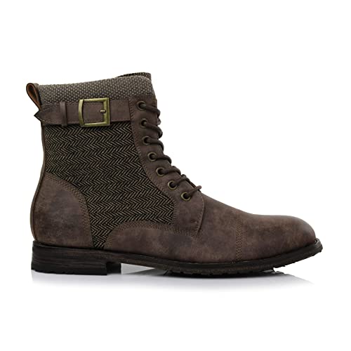 Image of Polar Fox Men's Military Style Combat Boot Collection | Men's Cap Toe Ankle Boots with Lace-Up & Side Zipper