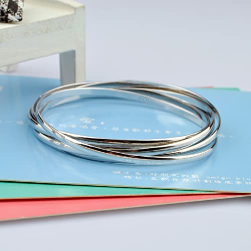 H&Beautimer 925 Sterling Silver Solid Bangle Bracelet Minimalist 5 Loop Bangle Bracelet Women Teen Jewelry Sterling Silver Bracelet 60/65-68Mm Handmade In Italy (Silver, 65Mm) #TOP5