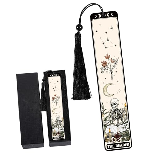 Gothic Skull Bookmark Gifts: Skeleton Romance Metal Book Marks for Reading Women, Horror Page Marker Clips with Tassel, Bookish Gift with Box for Readers Women Students School Office Supplies