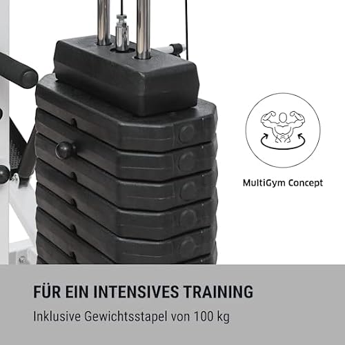 Foto von Klarfit Ultimate Gym 9000 Kraftstation, 7-in-1 Fitness Station, Fitnessgeräte für Zuhause, Multi Gym mit Brust- & Beinpresse, Latzugmaschine, Curl Stations, Schrägbank, Dip Bar & Stepper, Sport Gerät