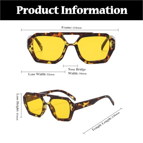 LJCZKA Retro Square Sunglasses for Women Men Trendy Hexagonal Thick Frame Double Bridge Sun Glasses Vintage Shades3