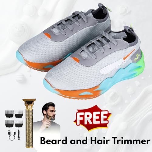 Image of Snatch Breathable Sports Shoes for Men | Lightweight PU Mesh Running & Walking Sneakers | Slip-Resistant Lace-Up Gym Shoes for Training, Gym Hair & Beard Trimmer Included