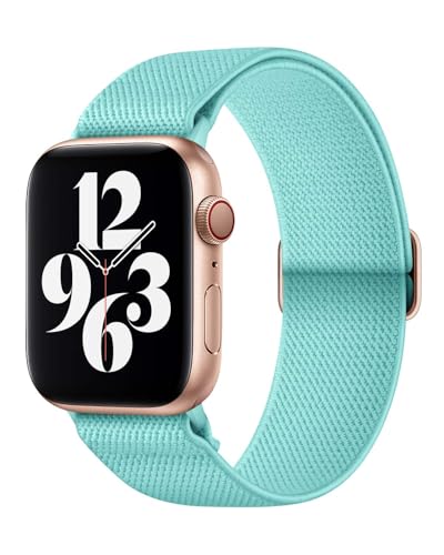 Image of AMANECER Stretchy Nylon Bands Compatible with Apple Watch Series 11 /10 /9 /8 /7 /6 /5 /4 SE 3 /2 /1, Adjustable Braided Elastic Sport Loop Rugged Straps for iWatch Women Men (Turquoise Teal, 38 /40 /41 /42MM)