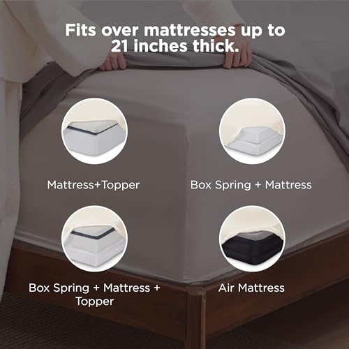 Image of Bedsure Deep Pocket King Sheet Set - Fits Mattresses Up to 21 Inches Thick - 4 Piece GentleSoft Bed Sheets, Moisture Wicking, Soft & Cooling Bedsheet & Pillowcases, Easy & Secure Fit, Ivory