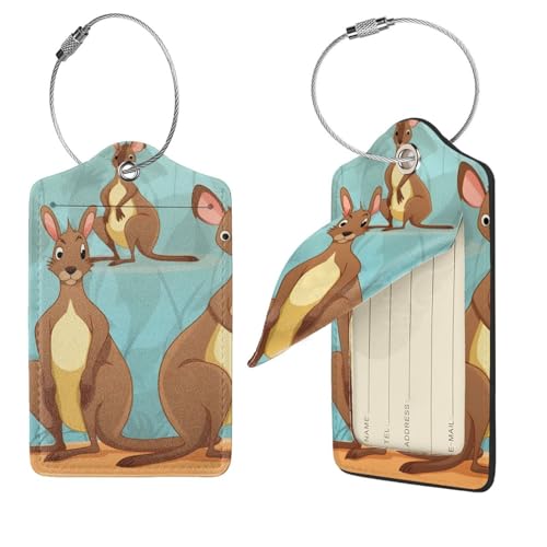 Étiquettes de voyage kangourou en cuir pour valises (lot de 4) avec boucle métal et dos ID complet
