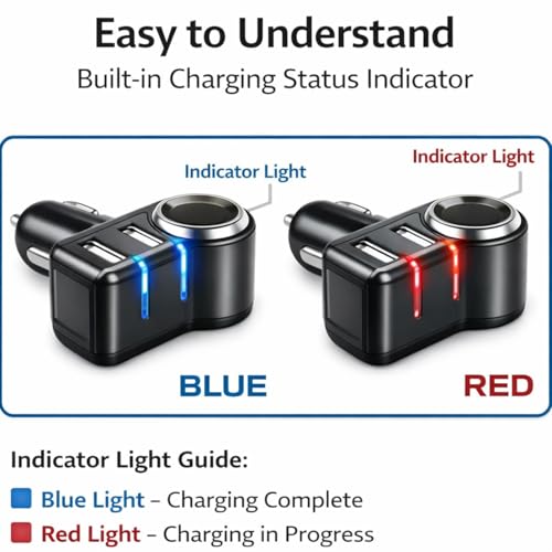 Image of DETACHI Car Charger 3.1A Dual USB Fast Charging Adapter with 12V /24V Socket Lighter Socket Splitter, LED Charging Indicator, Universal Mobile Charger for Phone, GPS, Dash Cam & Car Accessories