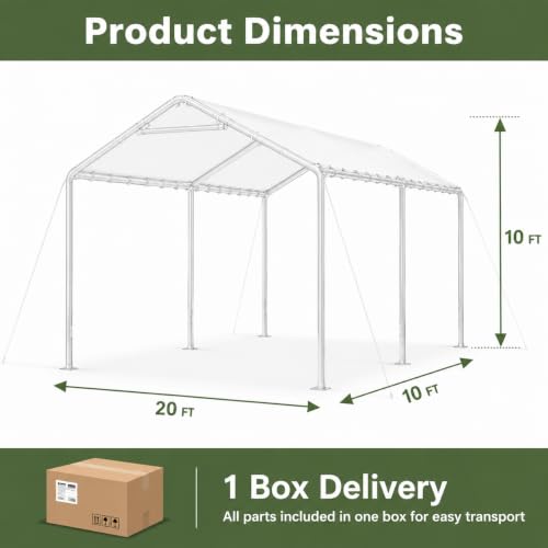 Image of Aoxun 10x20 FT Heavy Duty Carport, Outdoor Portable Garage Shelter
