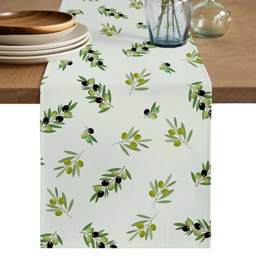 Spring Botanical Table Runner, Washable Cotton Linen Table Runners 72