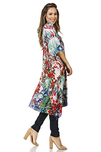 Sakkas Zeni Women's Short Sleeve V-Neck Summer Floral Print Caftan Dress Cover-up4