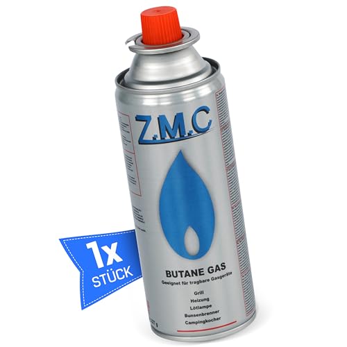Z.M.C 1x Butan Gaskartusche 227g mit Ventil Typ MSF-1a, Universal Butangas Kartusche mit Bajonett Anschluss für Campingkocher, Gasheizung, Gasbrenner, Unkrautbrenner, Lötbrenner