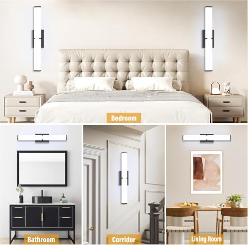 Image of Bathroom Vanity Light with Night Light Cool White 5700K Black Modern Matte Bathroom Lighting Fixtures; 24 Inch IP44 25W Equivalent to Incandescent 250W for Over Mirror Vanity Light ETL Listed