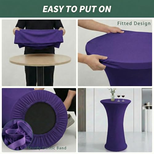 Yomeri Cocktail Spandex Round Tablecloth, 2 Pack 24"x43" Highboy Fitted Stretch Cocktail Table Covers High Top Table Cloth for Banquet Wedding Bar Party - Purple by Yomeri - Used condition - Image 5
