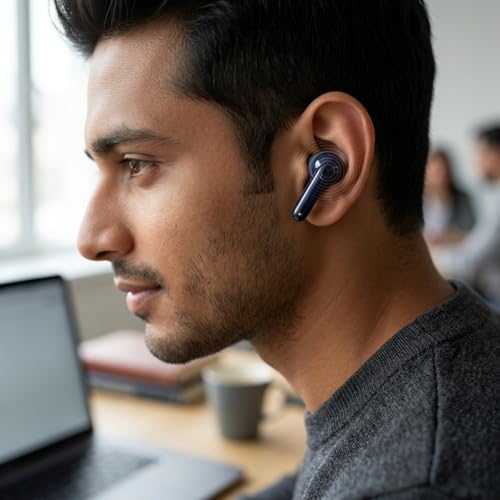 Image of Futopia Wireless Groove Bluetooth Earbuds v5.4 with Charging Case | 10mm HD Sound Drivers | Type-C Fast Charging | 4-5H Playtime | 10-15M Range | Lightweight in-Ear Headphones- Blue