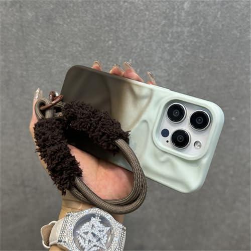 Coque iPhone 16 silicone souple avec dragonne pratique et bracelet antichoc design pierre