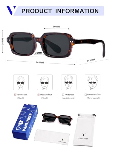 Image of VANLINKER Retro Small Square Sunglasses for Men Women Trendy 90s Rectangle Shades VL9879