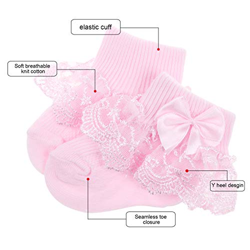 Bqubo Baby Girls Socks Eyelet Ruffle Lace Sock Cute Bow-Knot Socks Newborn/Infant/Toddlers Frilly Summer Thin Dress Sock #TOP3