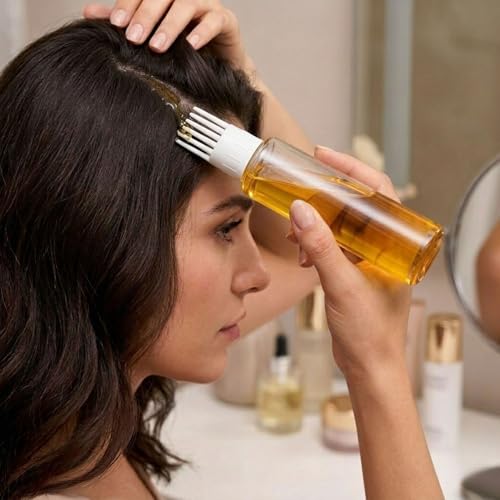 Image of Hian Hair Oil Applicator Bottle With Comb Tip, Transparent Plastic Scalp Dispenser For Easy Oil & Shampoo Application, Refillable Bottle For Root Care (White Color, Pack of 2) ,100 Ml