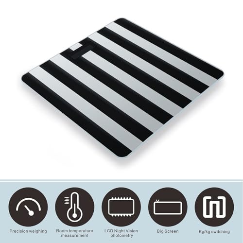 Báscula digital de baño blanca con rayas negras y pantalla LCD miniatura 3