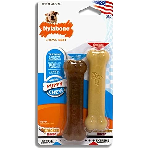 Nylabone Gentle Puppy Dog Teething Chew Toy Bones, Chicken/Peanut Butter Flavour, XS, for Puppies Up to 7kg (Twin Pack) Cover