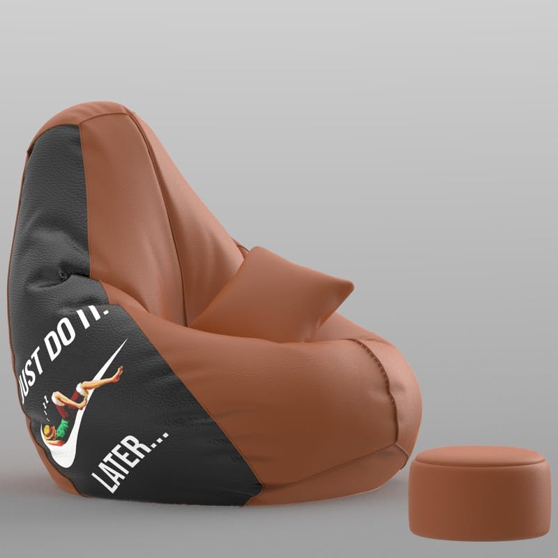 Image of Biggie Bean Bag Chair with Beans Filled 4XL Evergreen Classics Bean Bag-Loud Prints-Soft Landings-Styled with Free Cushion & Footrest (Matching Color : Printed Do It Later-Tan-Brown)